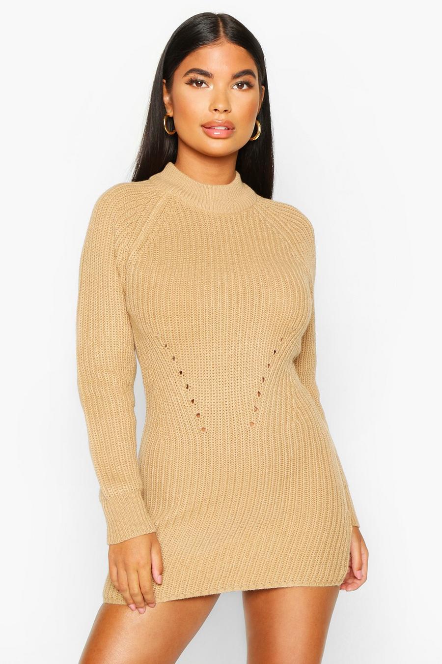 Camel Petite Ribbed Knitted Sweater Dress image number 1