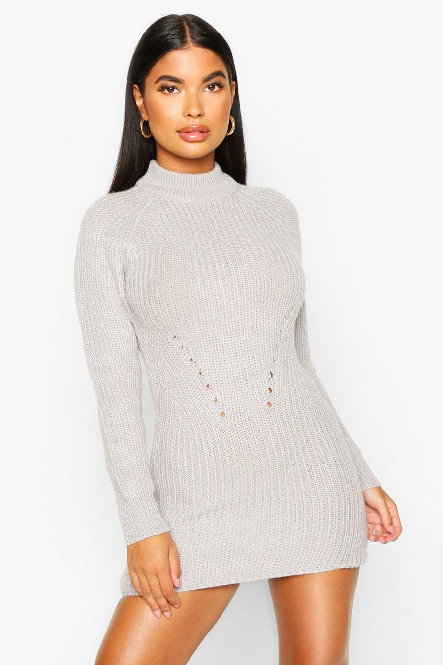 Grey Petite Ribbed Knitted Jumper Dress image number 1