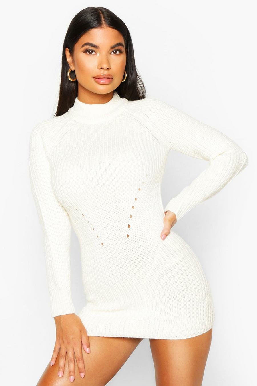 Ivory Petite Ribbed Knitted Jumper Dress image number 1