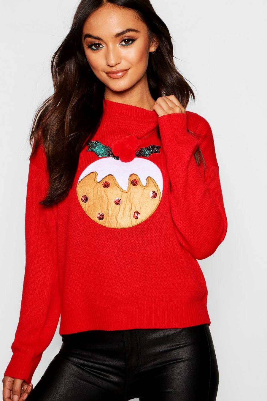 Red Petite Christmas Pudding Jumper image number 1