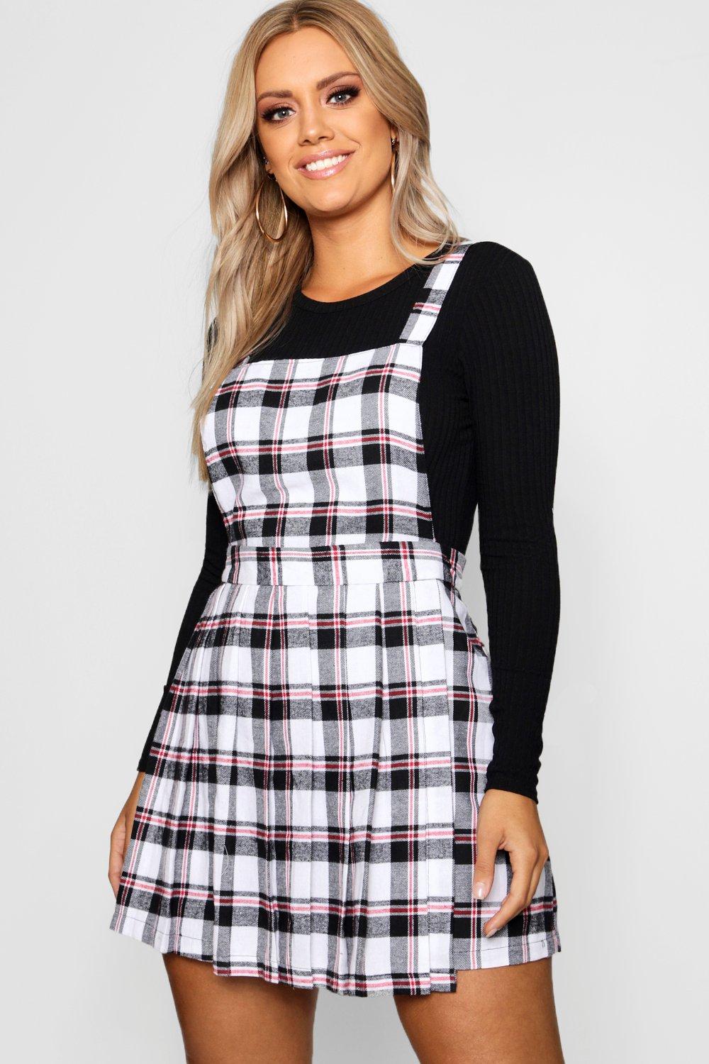 plus checked pinafore dress