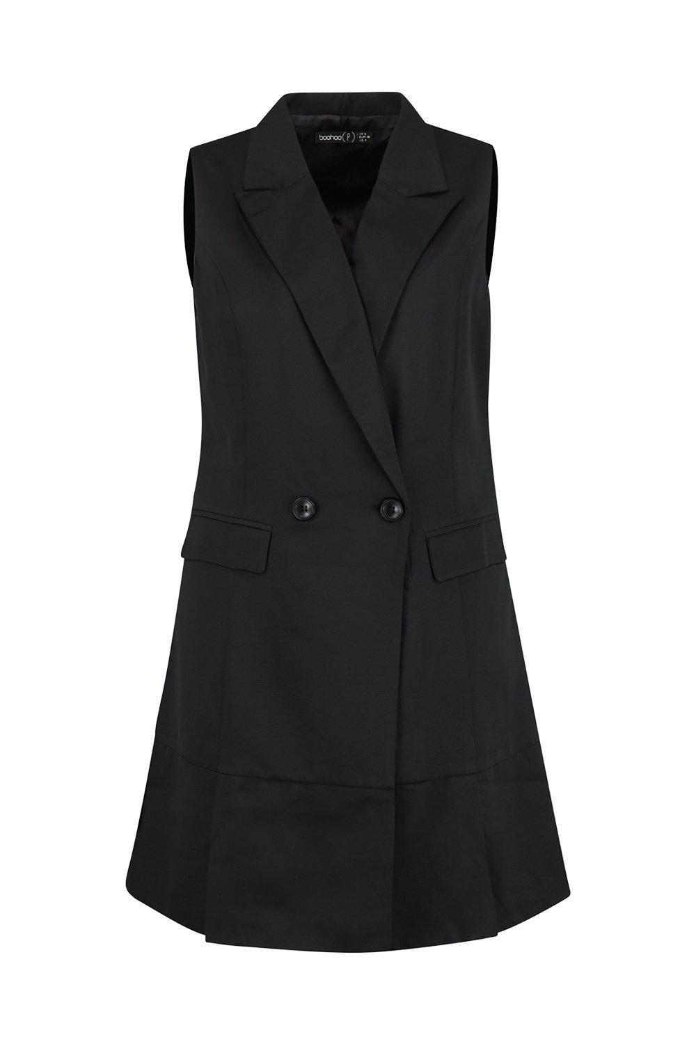 Plus Double Breasted Sleeveless Blazer Dress Plus Double Breasted Sleeveless Blazer Dress