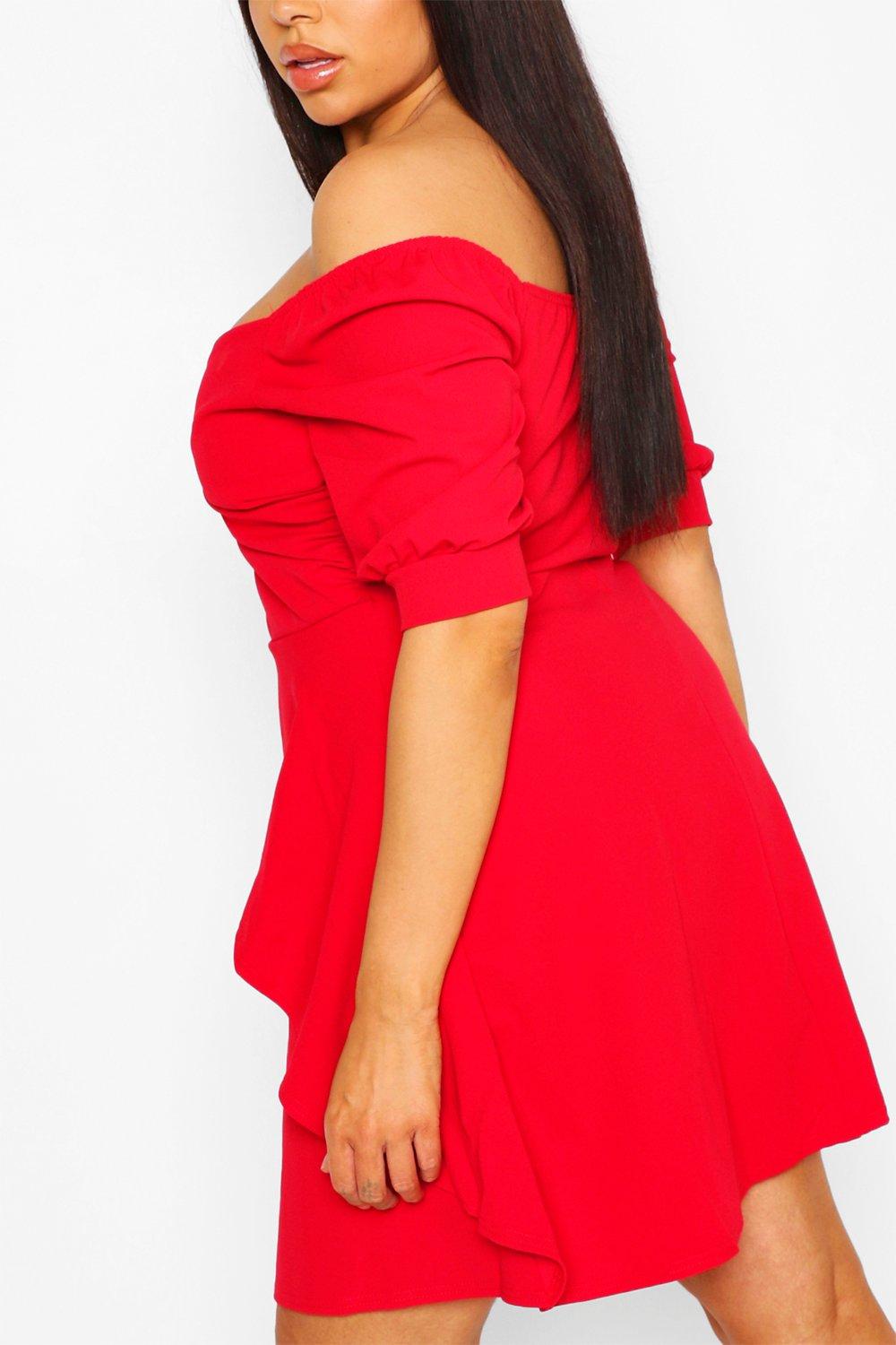 Plus bardot shop ruffle skater dress