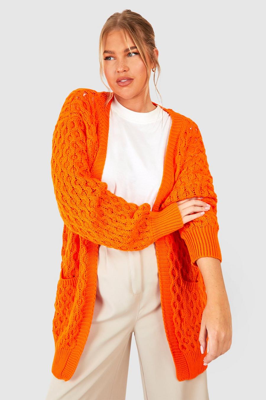 Orange Plus Crochet Knitted Oversized Cardigan image number 1