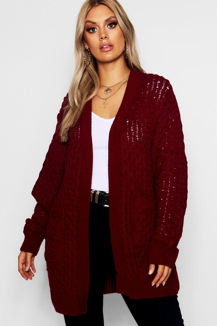 Wine Plus Crochet Knitted Oversized Cardigan image number 1