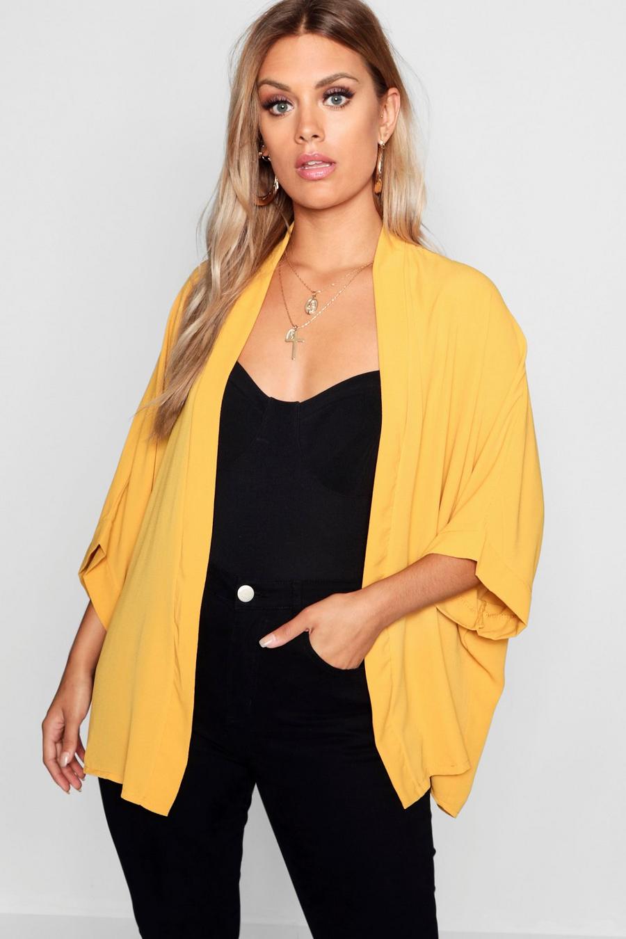 Kimono Plus Size in tessuto, Senape giallo
