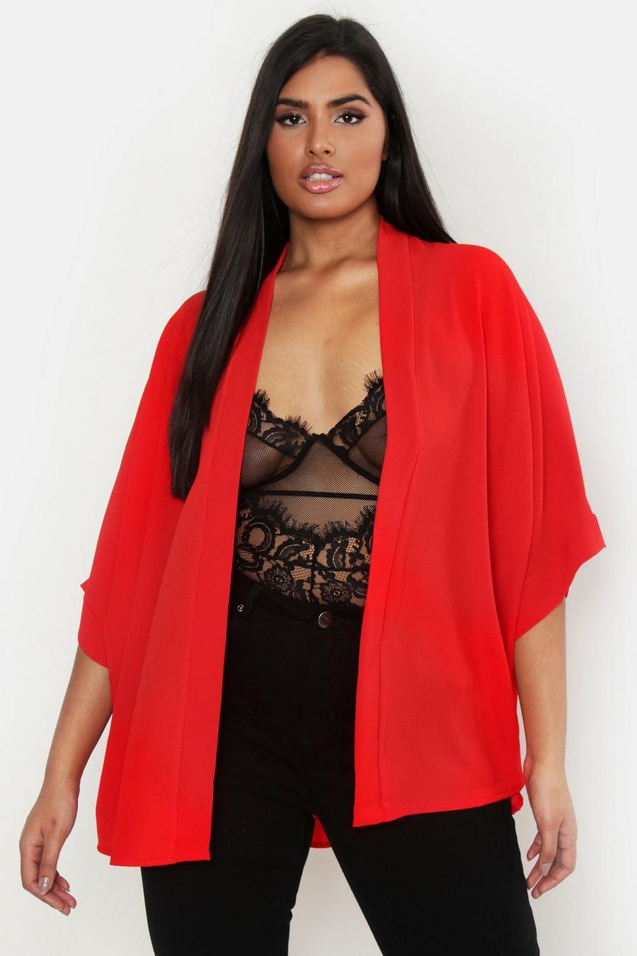 Red rouge Plus Woven Kimono image number 1