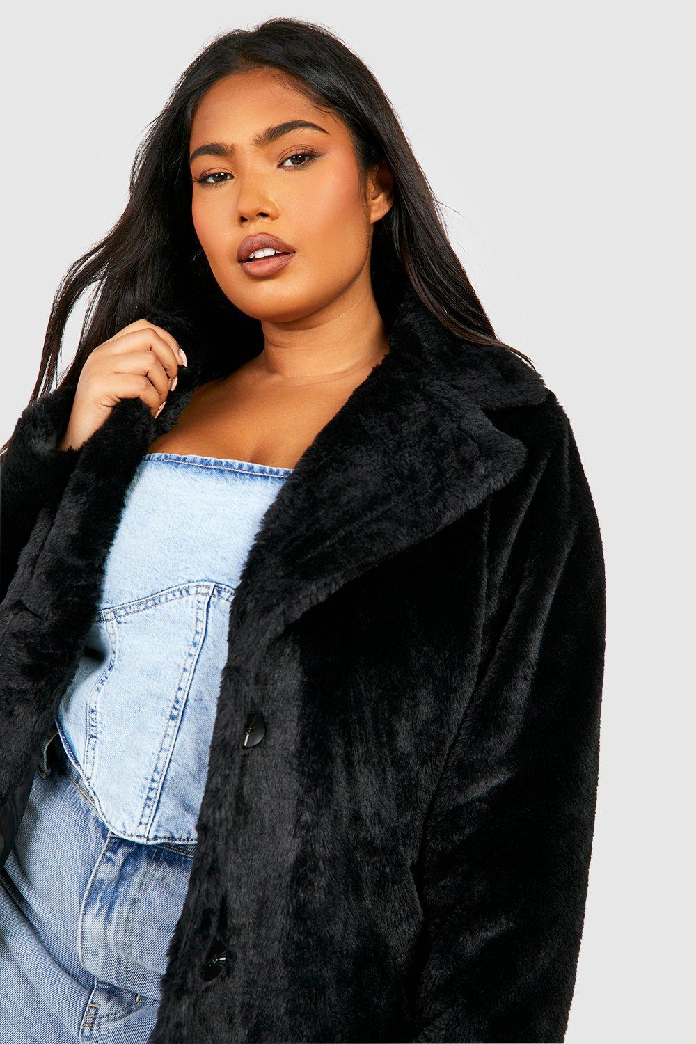 Boohoo black fur clearance coat