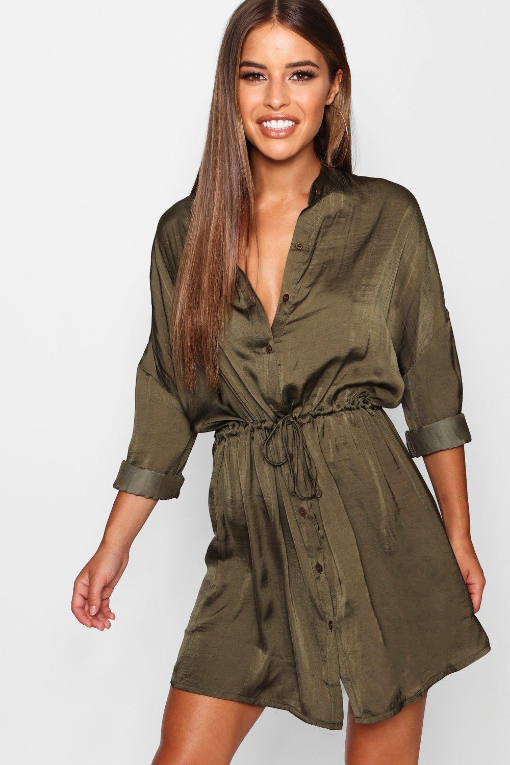 satin khaki dress