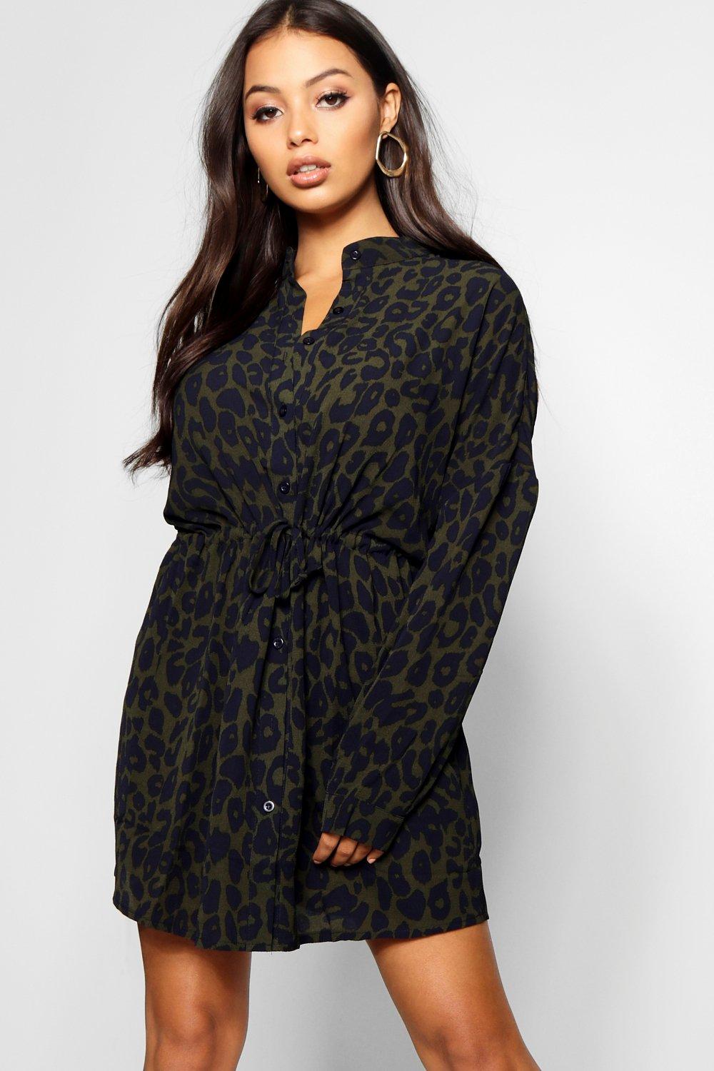 leopard print shirt dress boohoo