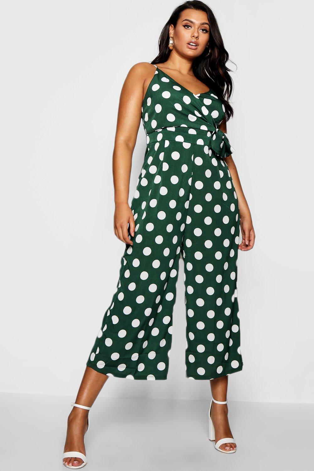 boohoo green polka dot jumpsuit