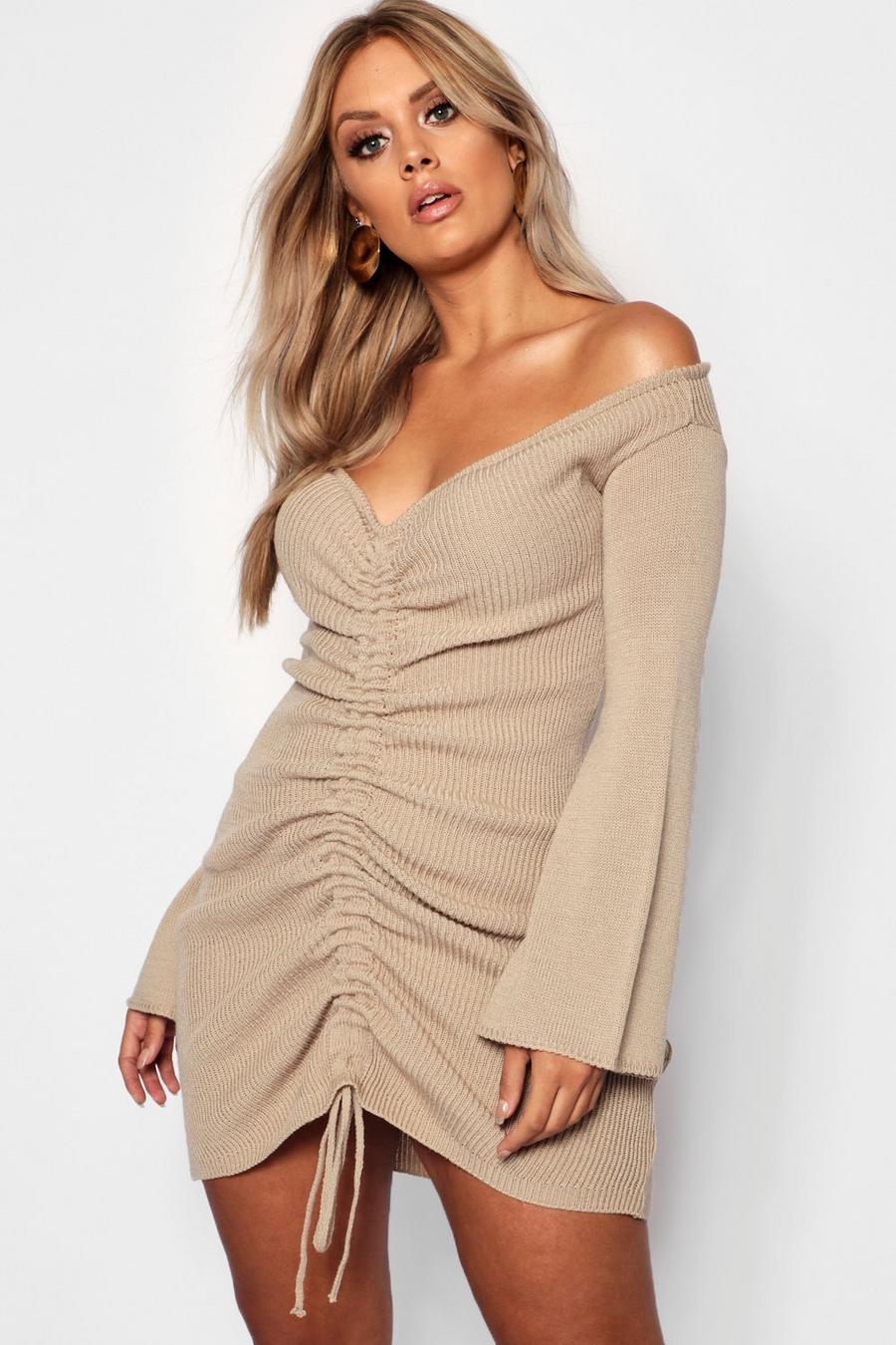 Plus Ruched Off The Shoulder Knitted Bodycon Dress image number 1