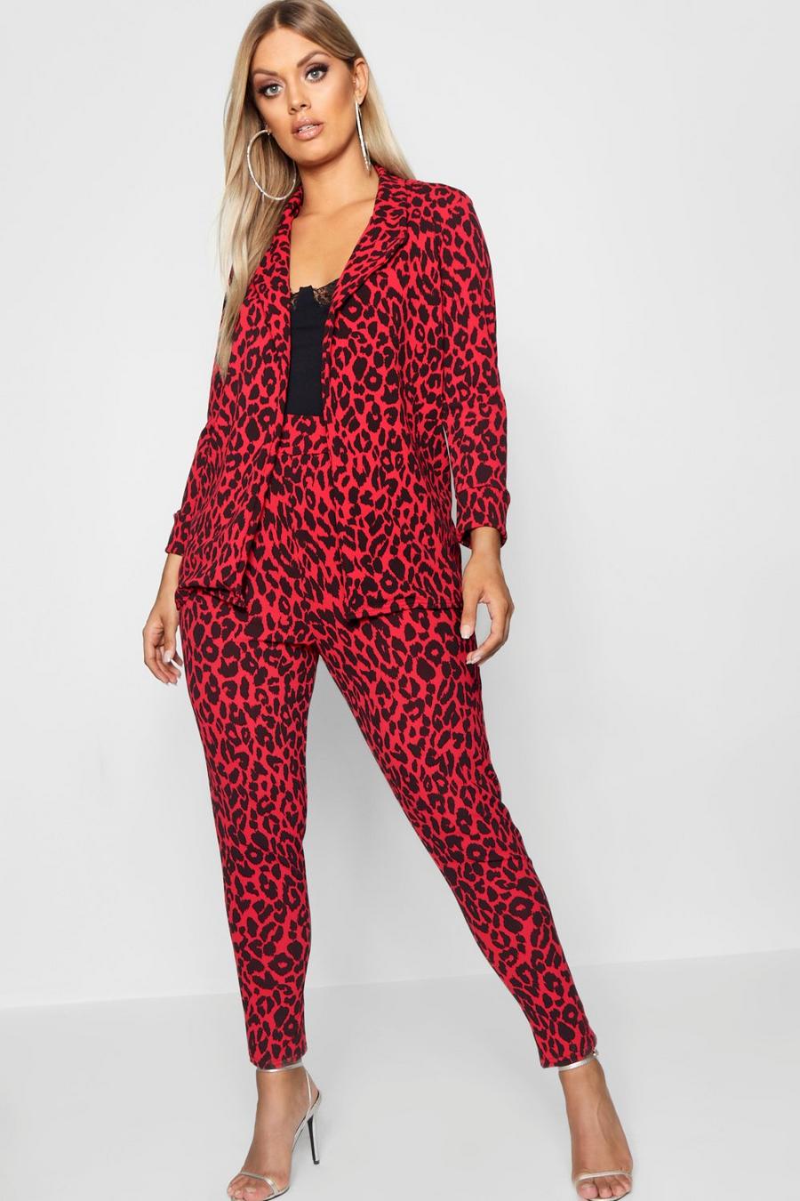 Ensemble costume imprimé léopard Plus, Rouge image number 1