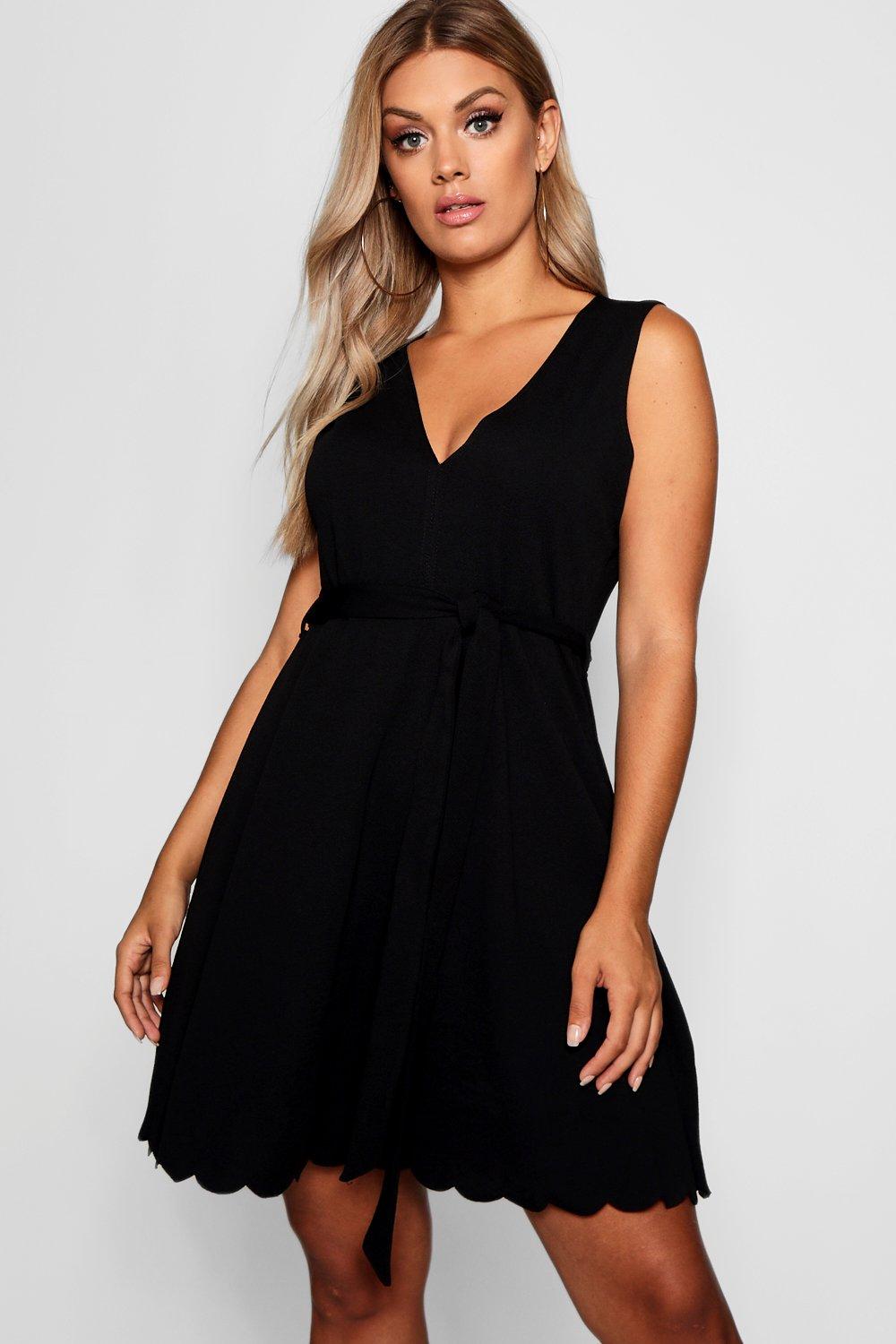 boohoo scallop plunge skater dress