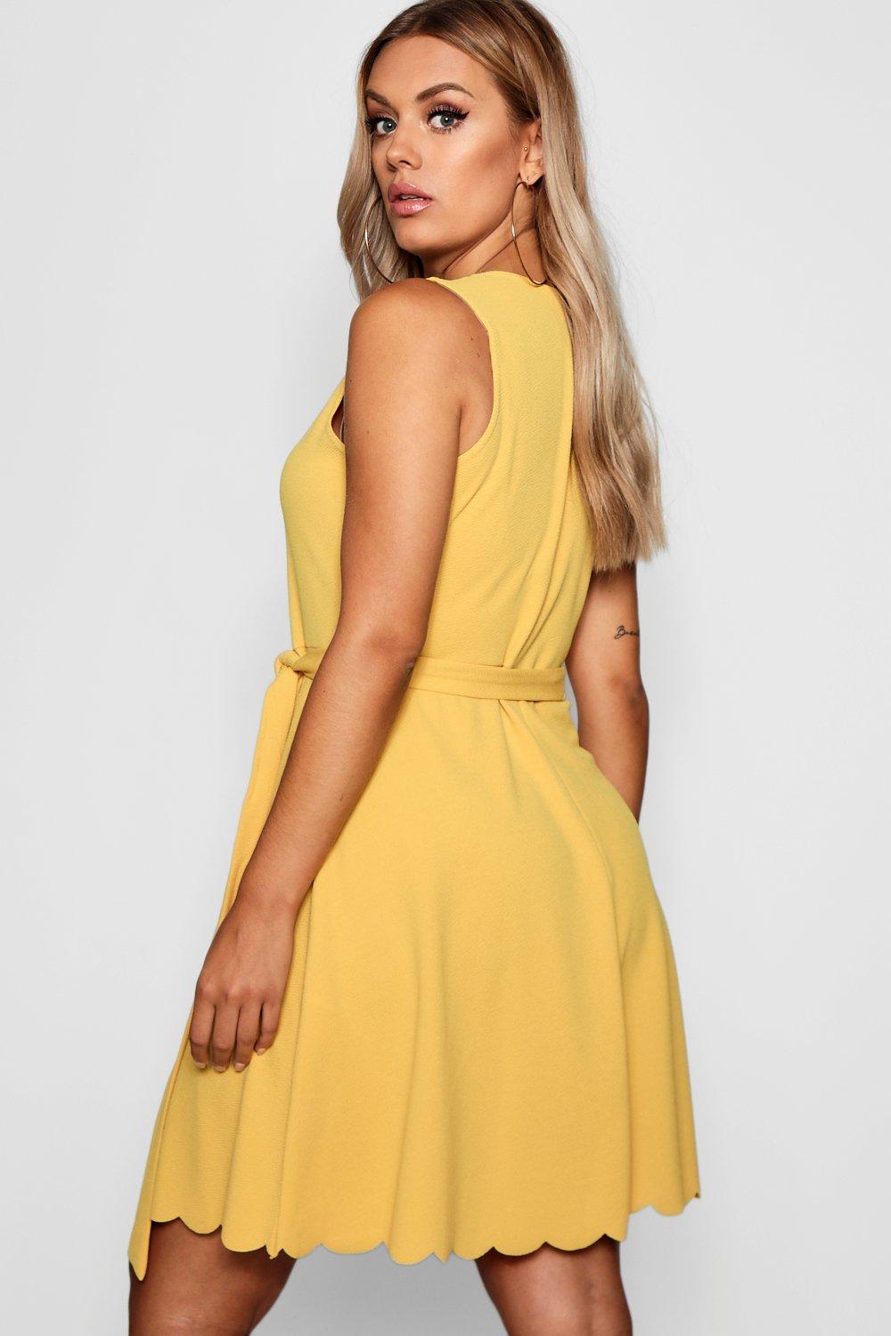 boohoo scallop plunge skater dress