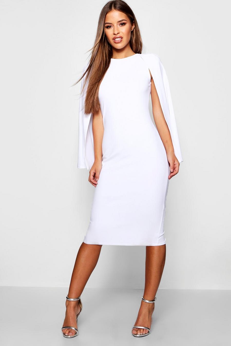 White Petite Cape Sleeve Midi Dress image number 1