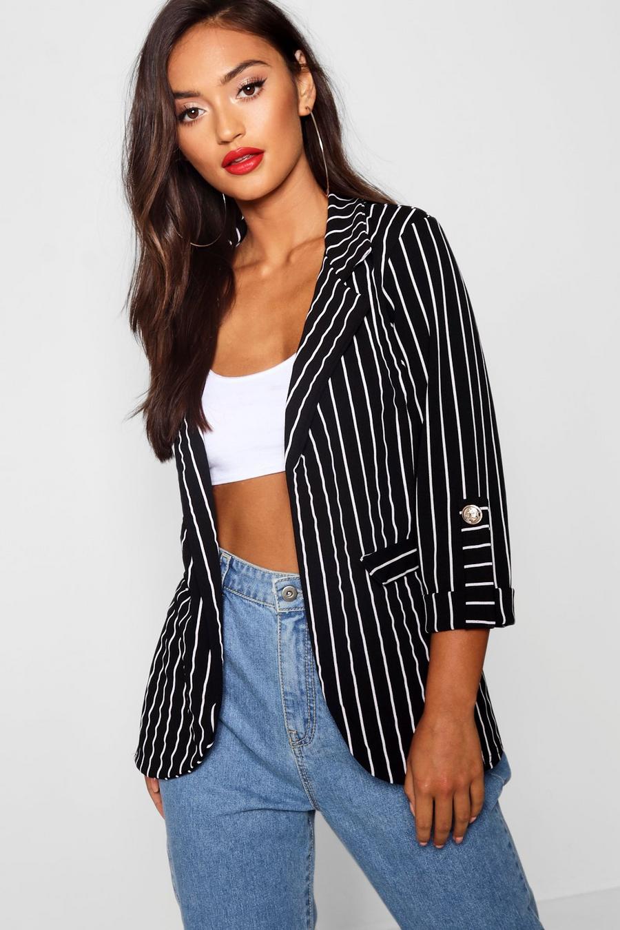 Petite Striped Gold Button Blazer image number 1