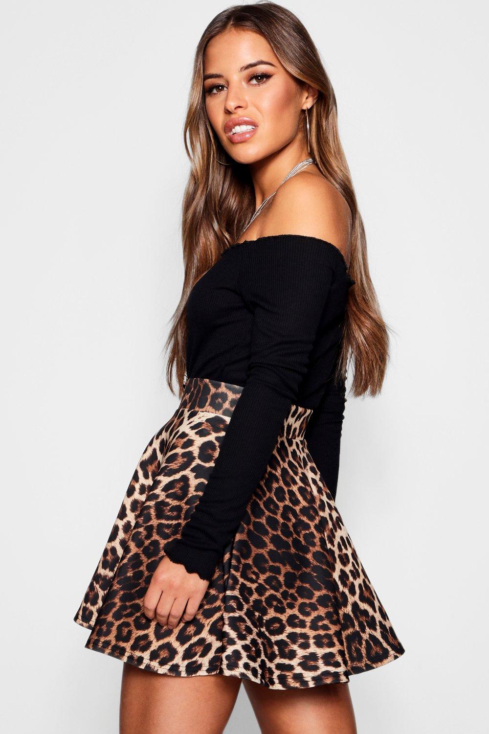 Jupe patineuse imprime leopard Petite