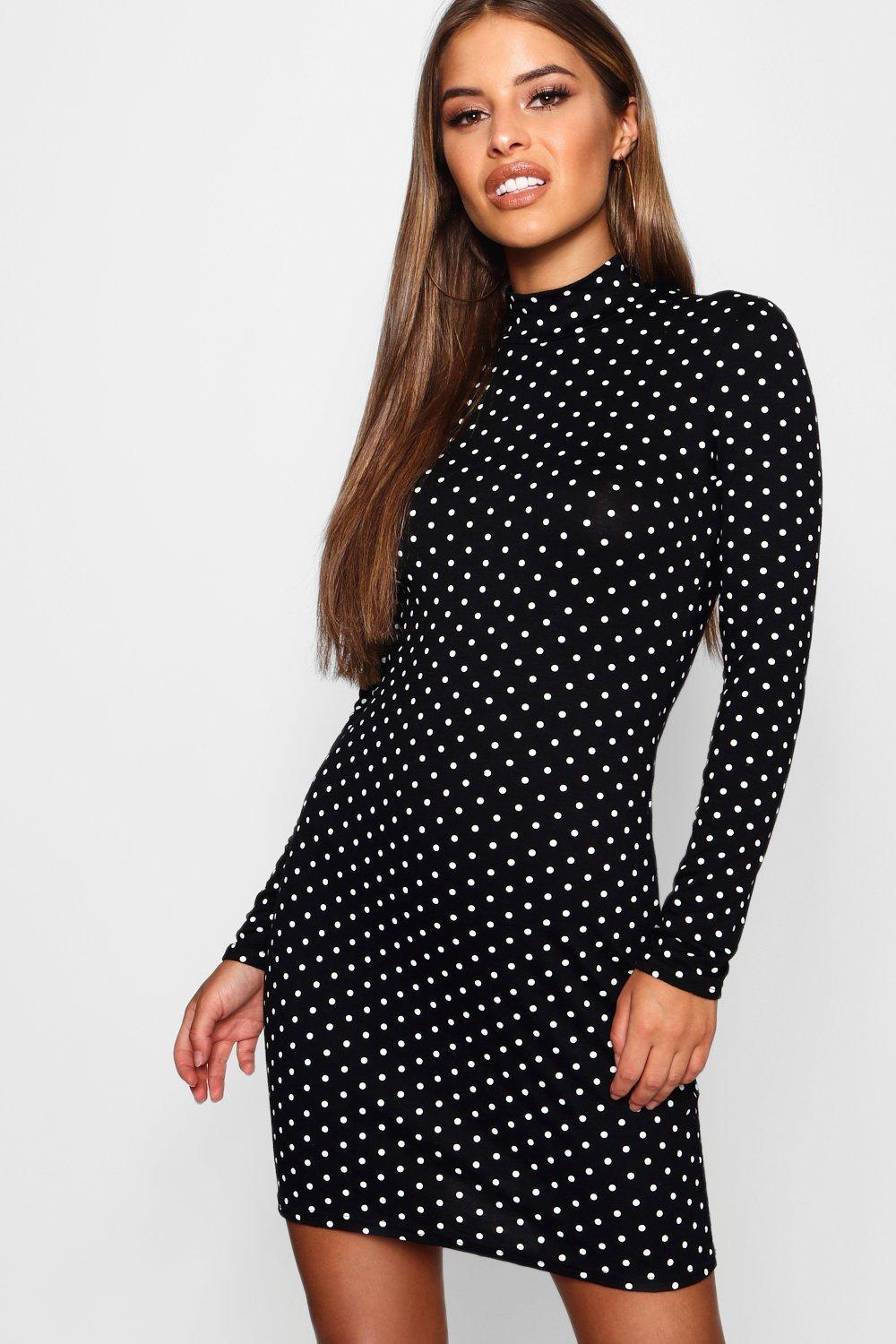 black polo neck bodycon dress