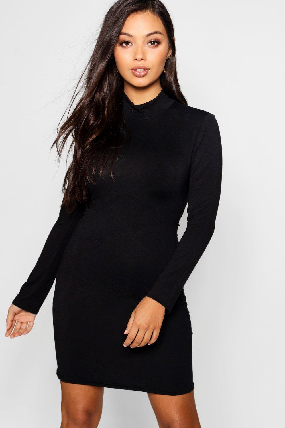 black polo neck mini dress