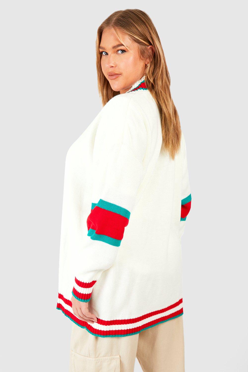 Plus contrast 2025 stripe oversized cardigan