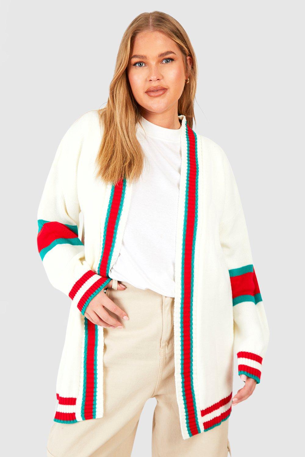 Plus contrast on sale stripe oversized cardigan