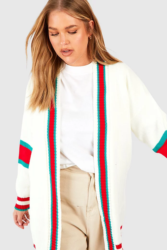 Women's Plus Contrast Stripe Oversized Cardigan | Boohoo UK