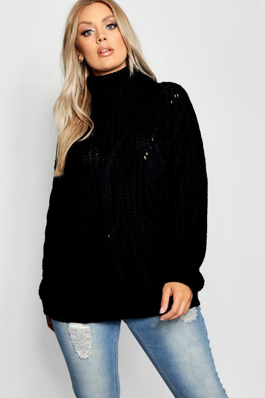 Plus Roll Neck Oversized Cable Knit Jumper image number 1