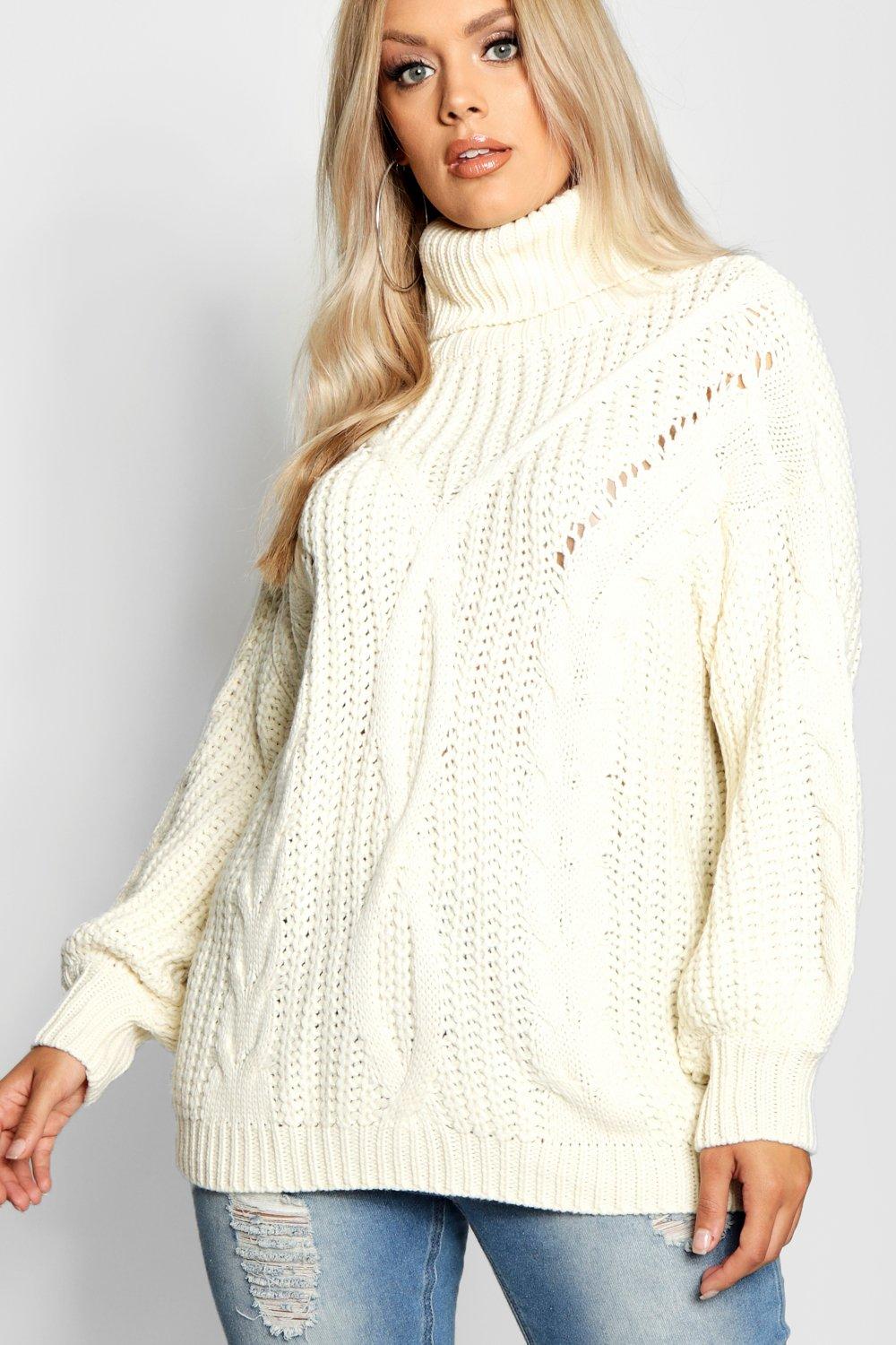 Plus Turtleneck Oversized Cable Knit Sweater