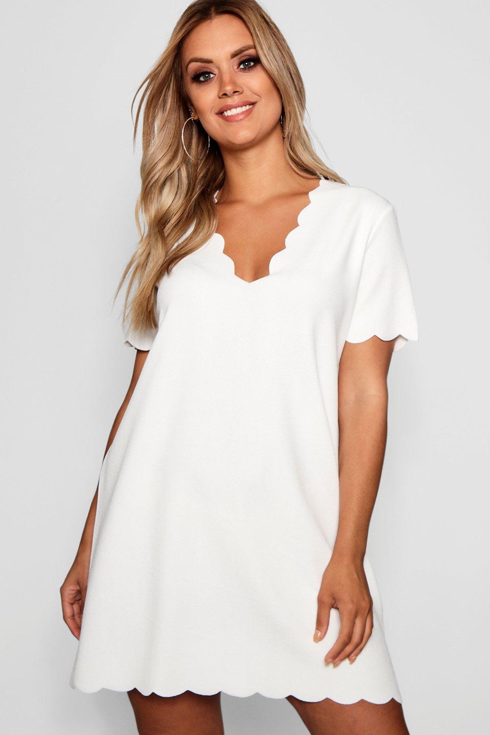 white v neck shift dress