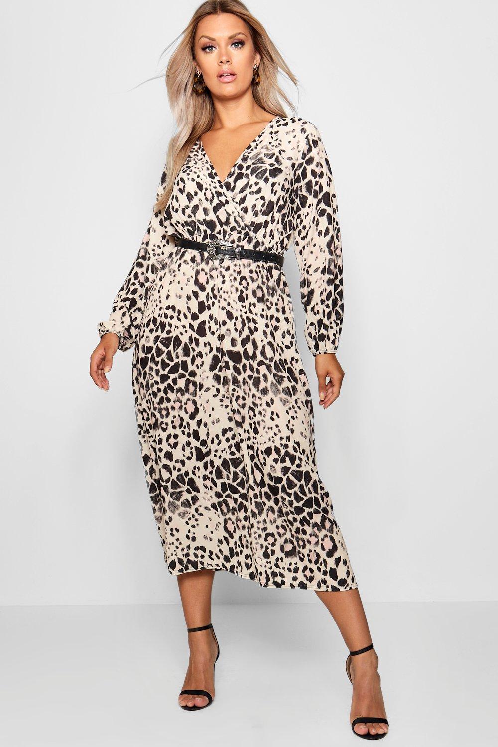 boohoo plus leopard midi dress