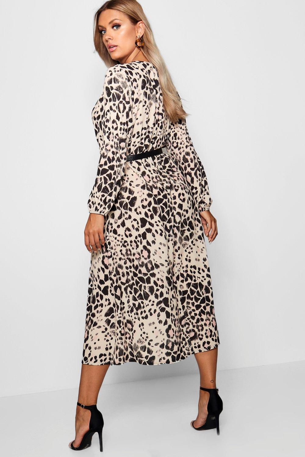 boohoo plus leopard midi dress