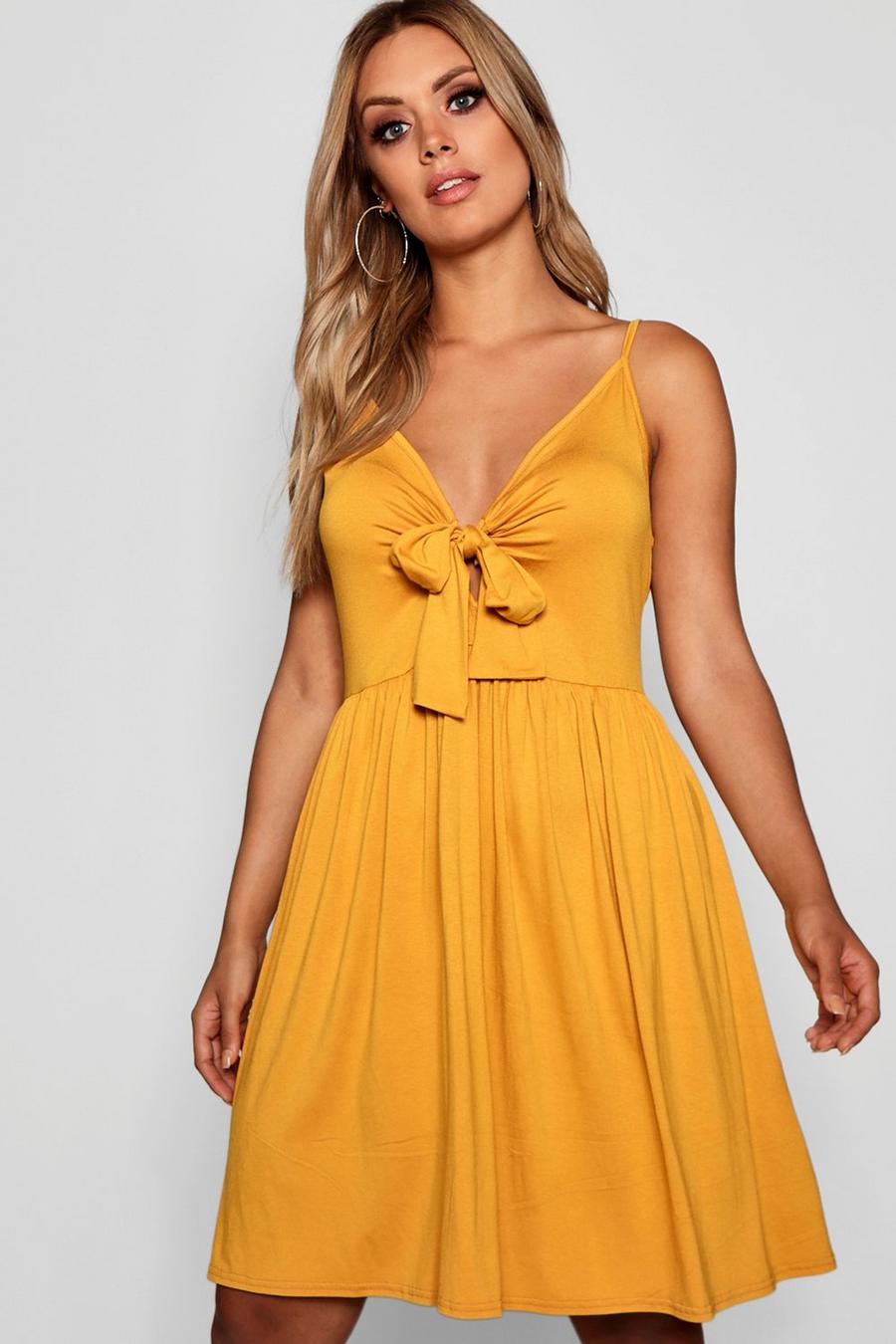 Mustard Plus Strappy Knot Front Swing Dress image number 1