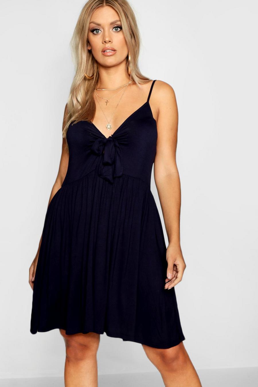 Navy Plus Strappy Knot Front Swing Dress image number 1