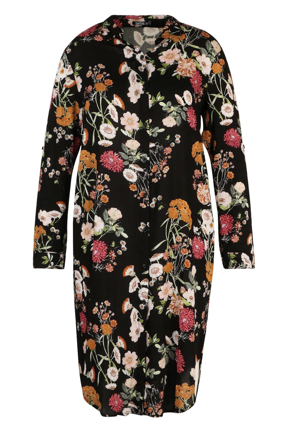 Ladies floral outlet shirt dress