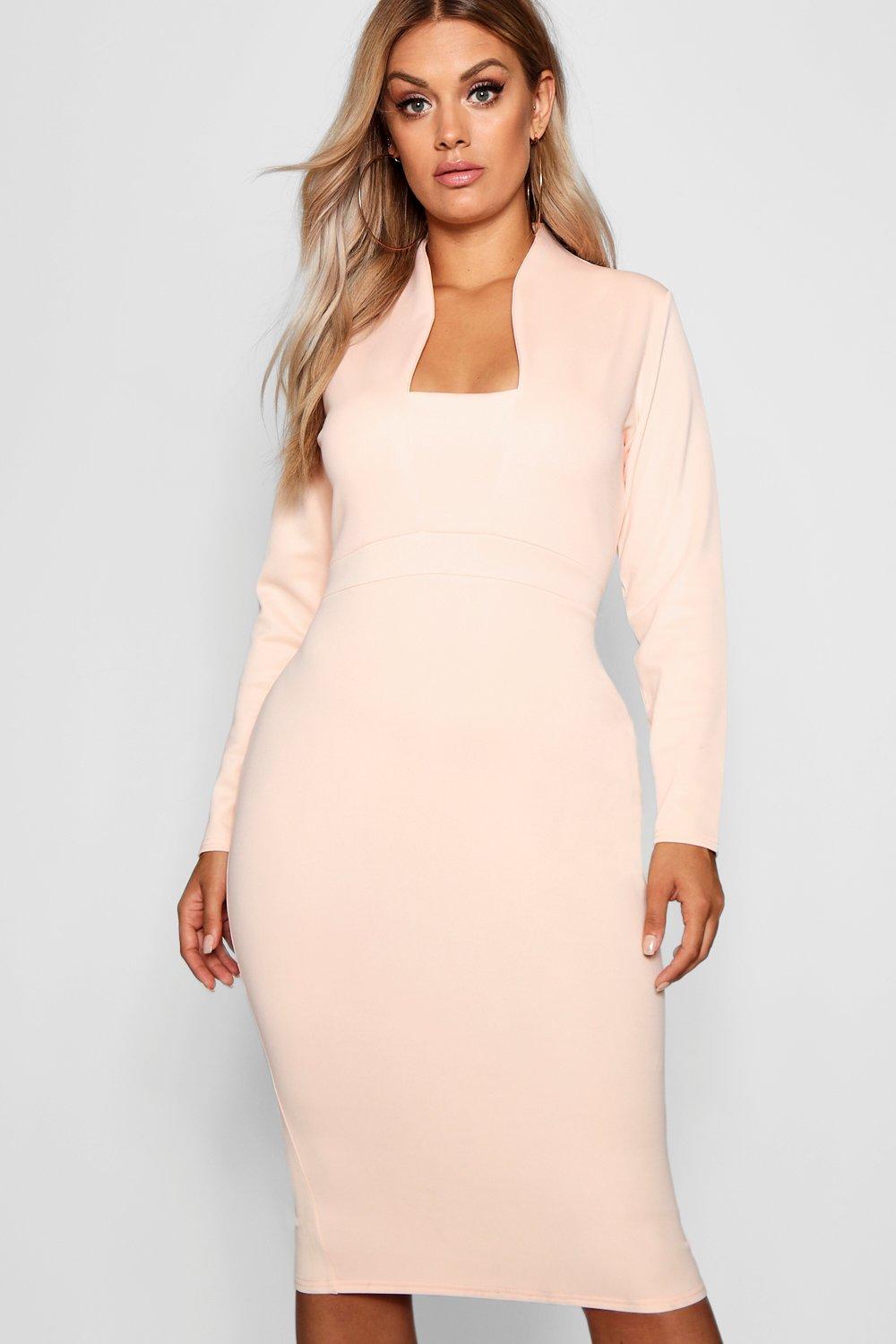 high collar midi dress