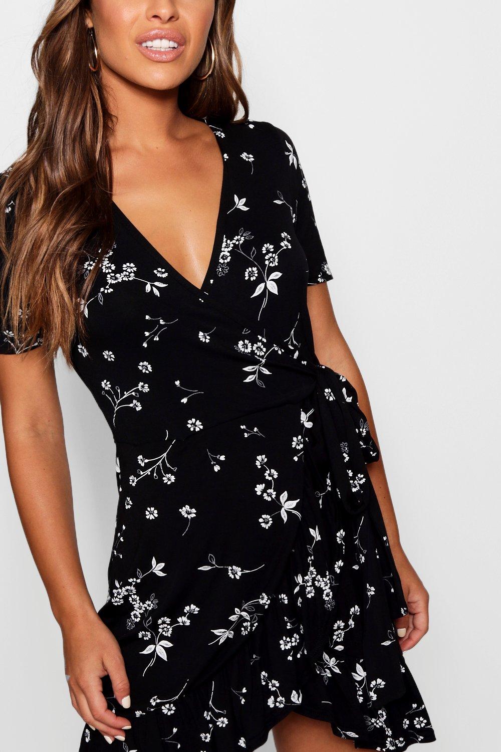 Short sleeve floral wrap on sale dress