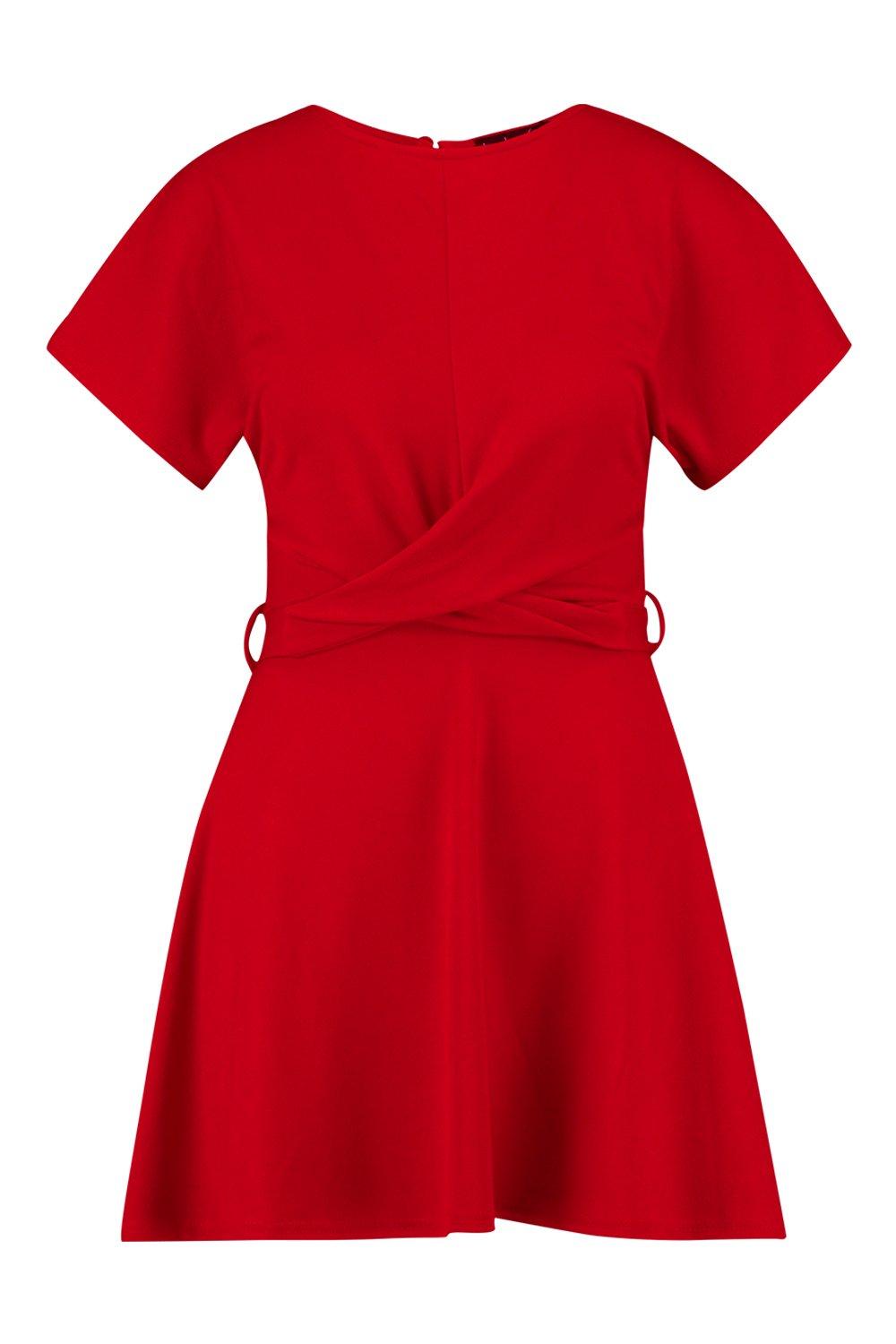 boohoo twist detail skater dress in navy