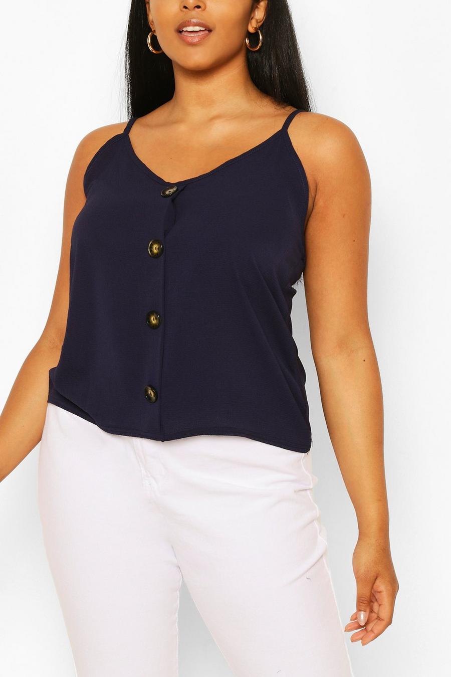 Navy Plus Button Detail Cami Top image number 1