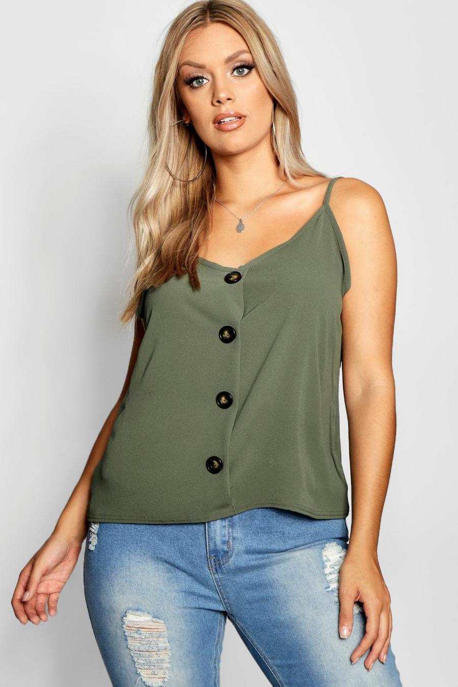 Sage green Plus Button Detail Camisole image number 1