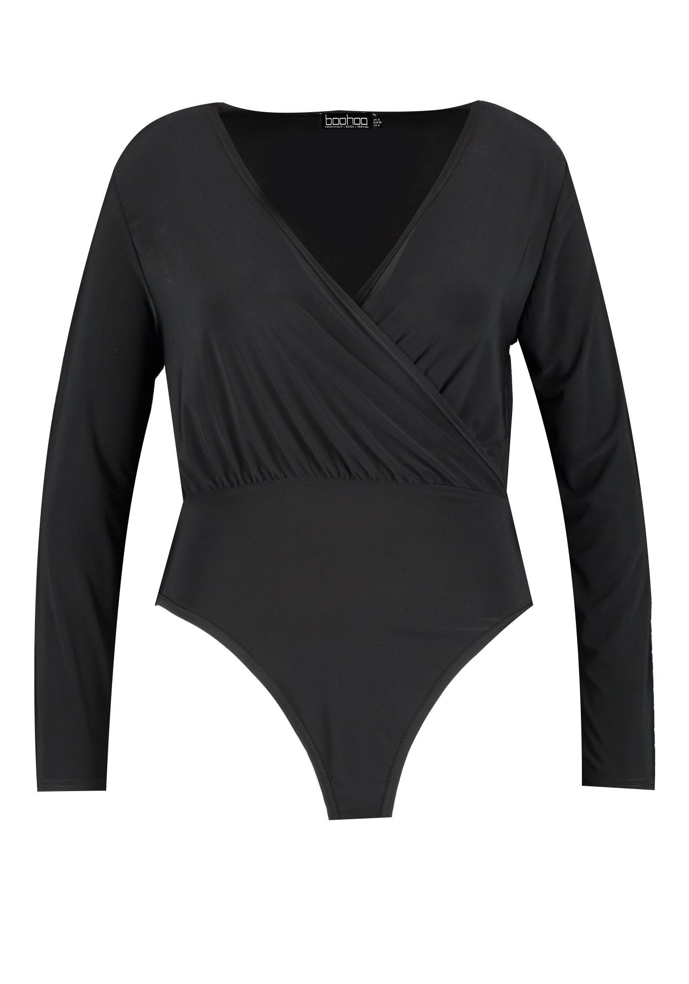 Plus Basic Black V Neck Long Sleeve Bodysuit