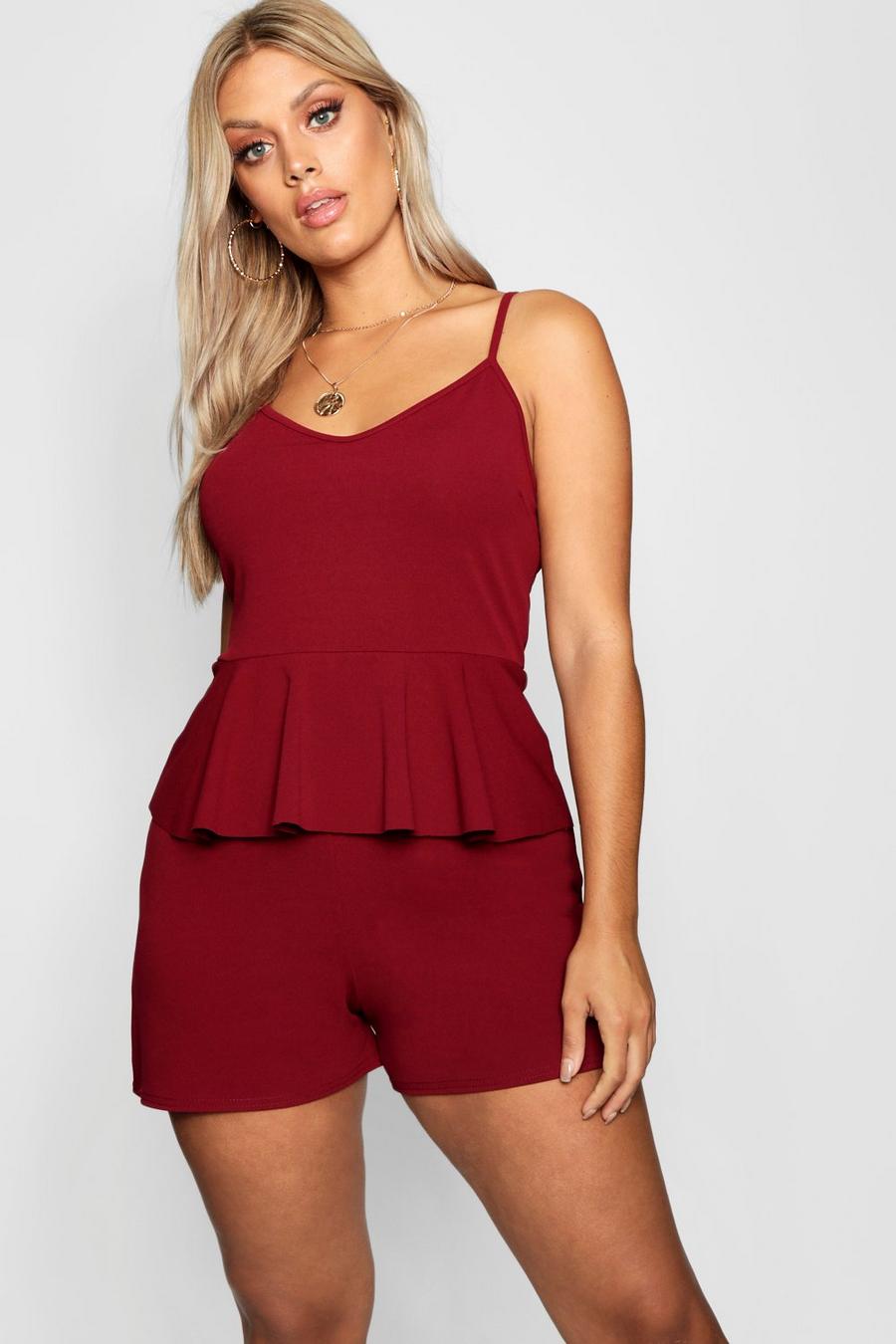 Berry Plus Strappy Peplum Playsuit image number 1