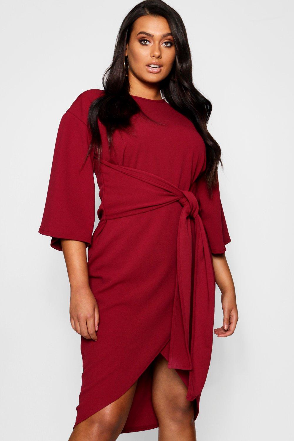 Plus Kimono Sleeve Wrap Over Midi Dress boohoo NO