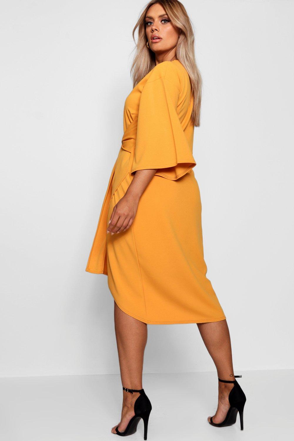 Plus Kimono Sleeve Wrap Over Midi Dress ...