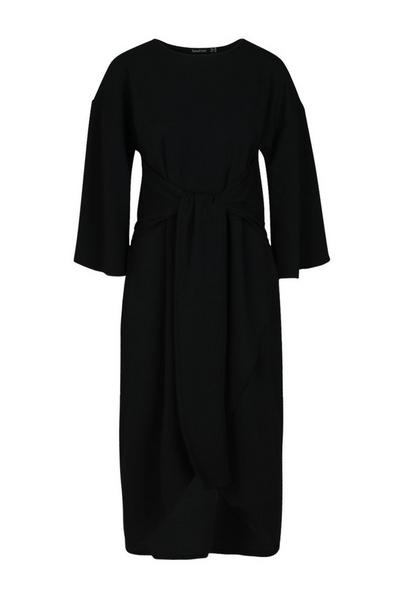 boohoo black Plus Kimono Sleeve Wrap Over Midi Dress