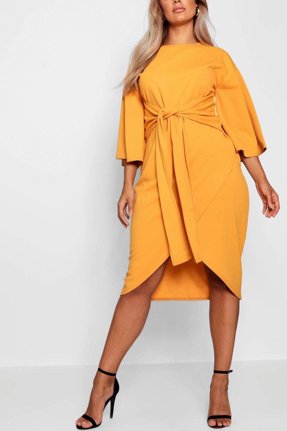 Women's Plus Kimono Sleeve Wrap Over Midi Dress | Boohoo UK