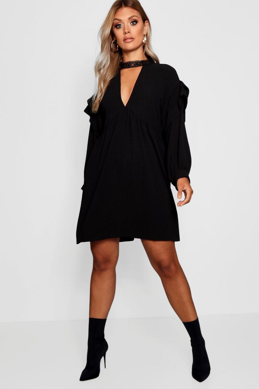 Plus Lace Choker Ruffle Smock Dress image number 1