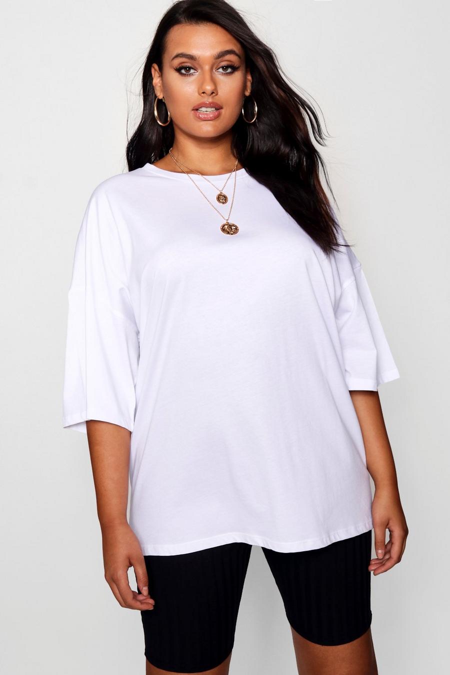 T-shirt boyfriend oversize effetto lavato in tonalità pastello Plus, Bianco image number 1