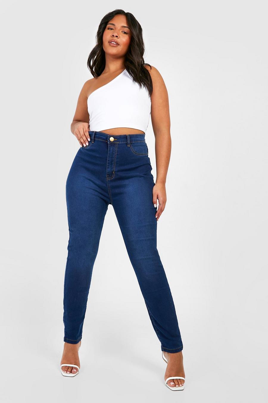 טייץ ג'ינס כחול אמיתי high rise מידות גדולות image number 1