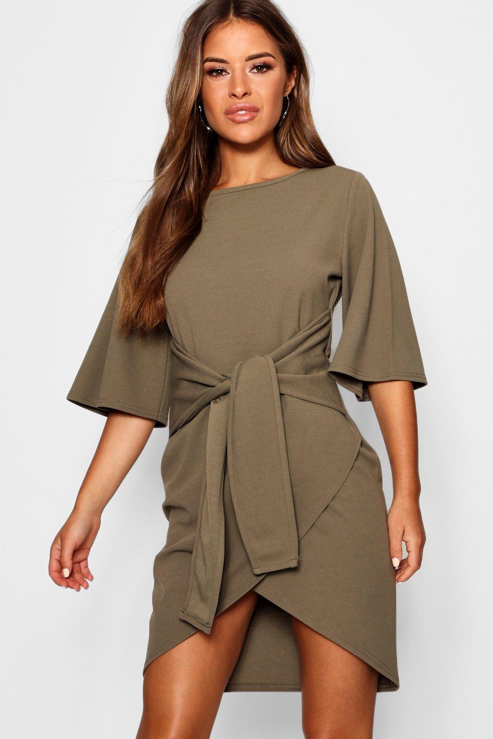 petite wrap dress with tie waist